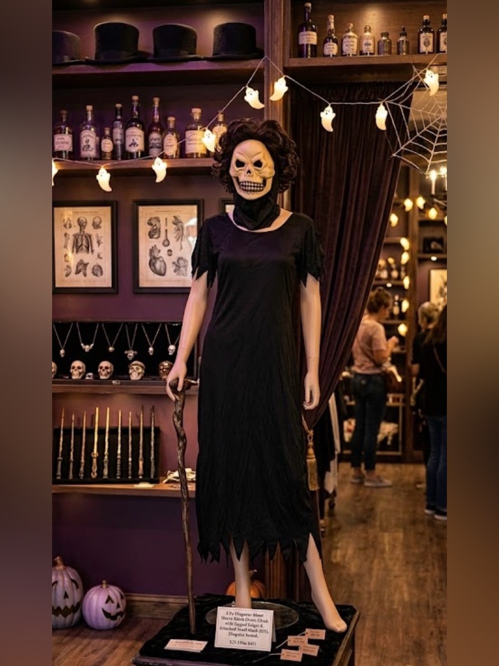 2 Pc Disguise Short Sleeve Black Dress Cloak Jagged Edge Hems & Hooded Mask OS